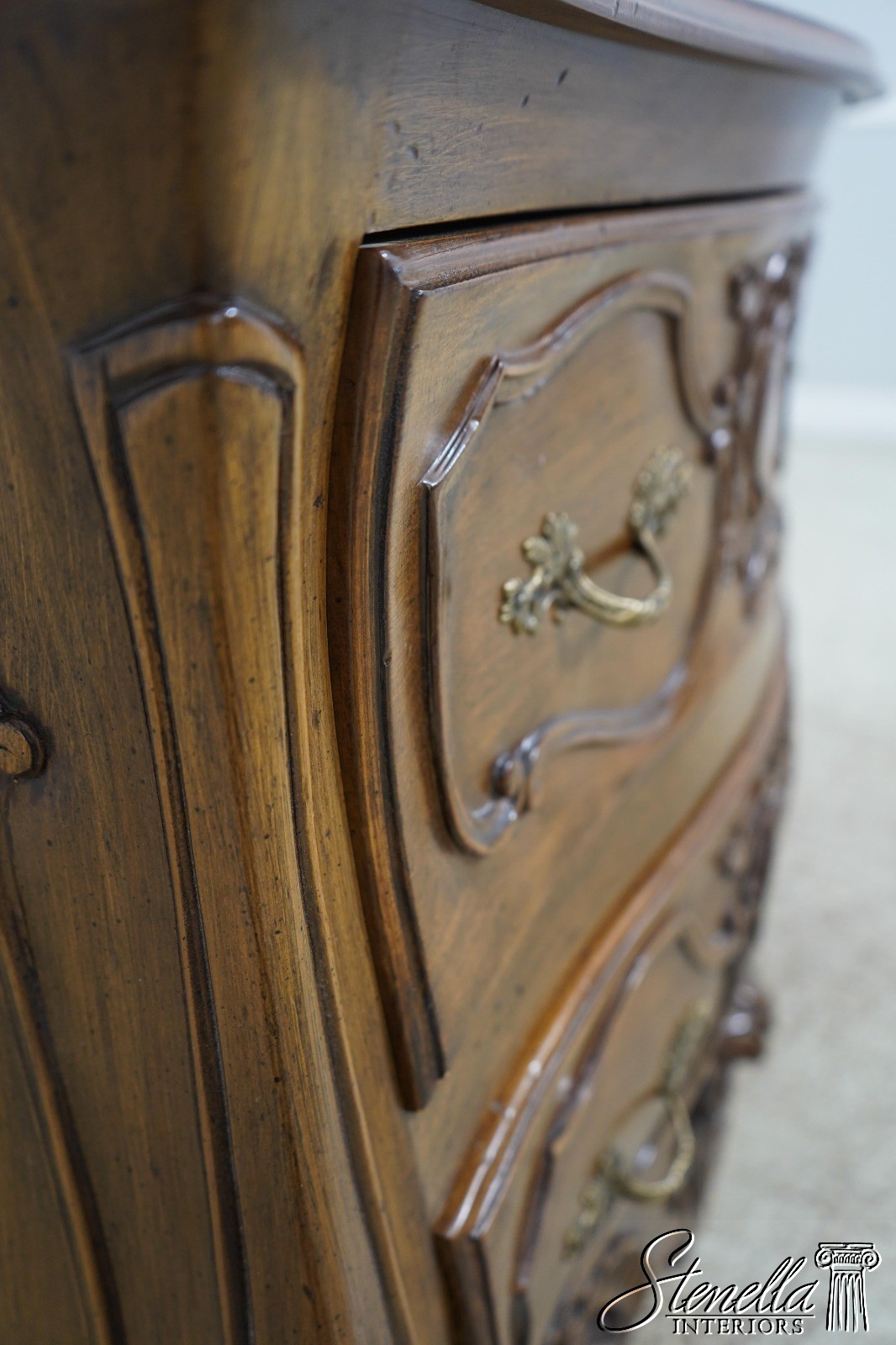 61893: Pair Italian Carved Walnut Finish Commodes Chests