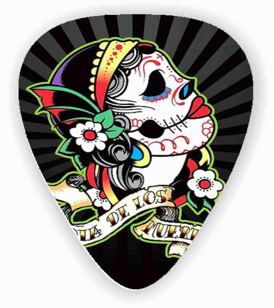 10 Black Sugar Skull ~ GUITAR PICKS ,  Genuine Celluloid Guitar Picks