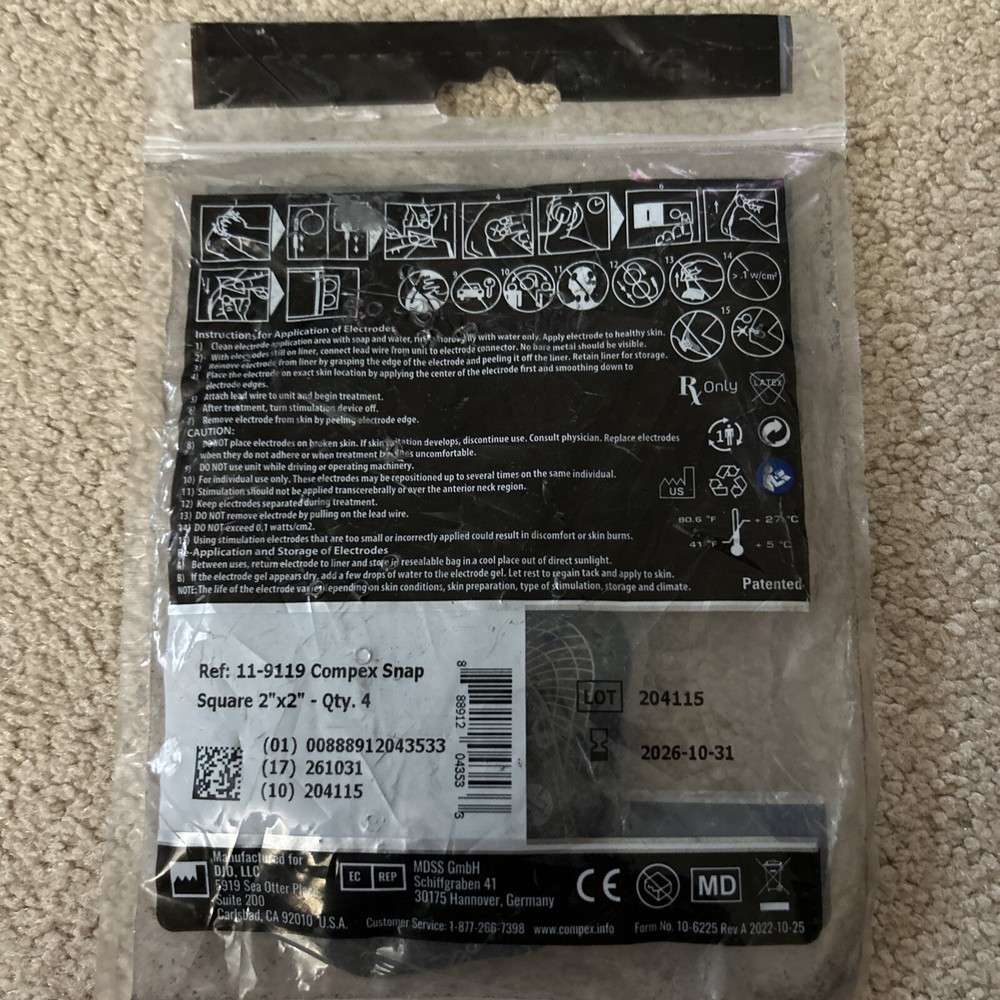 Compex Performance Self Adhesive Electrodes SEALED PACK OF 2”x2” Square Qty 4