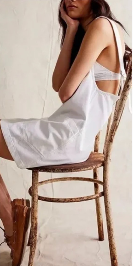 FREE PEOPLE WE THE FREE WHITE HIGH ROLLER DENIM OVERALL SKIRTALL MINI DRESS SZ S