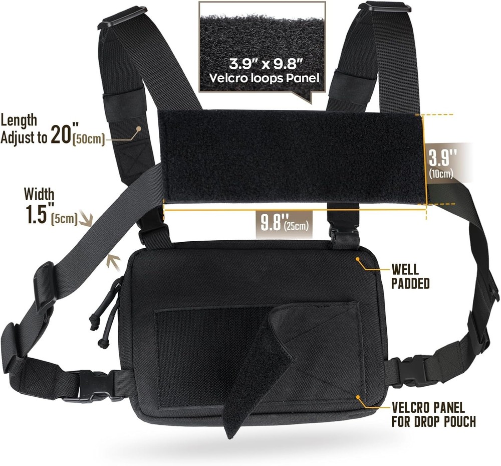 Adjustable Tactical Chest Pack with Padded Back - 5 Compartments for Essentials