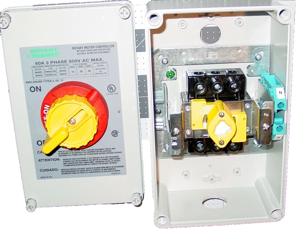 Enclosed 3 Phase 60A Rotary Switch Motor Controller Disconnect Bryant 66063D USA