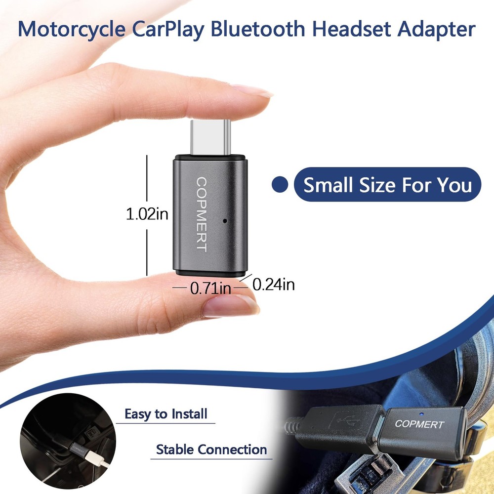 COPMERT Motorcycle Wireless CarPlay Bluetooth Adapter Compatible with Silvery