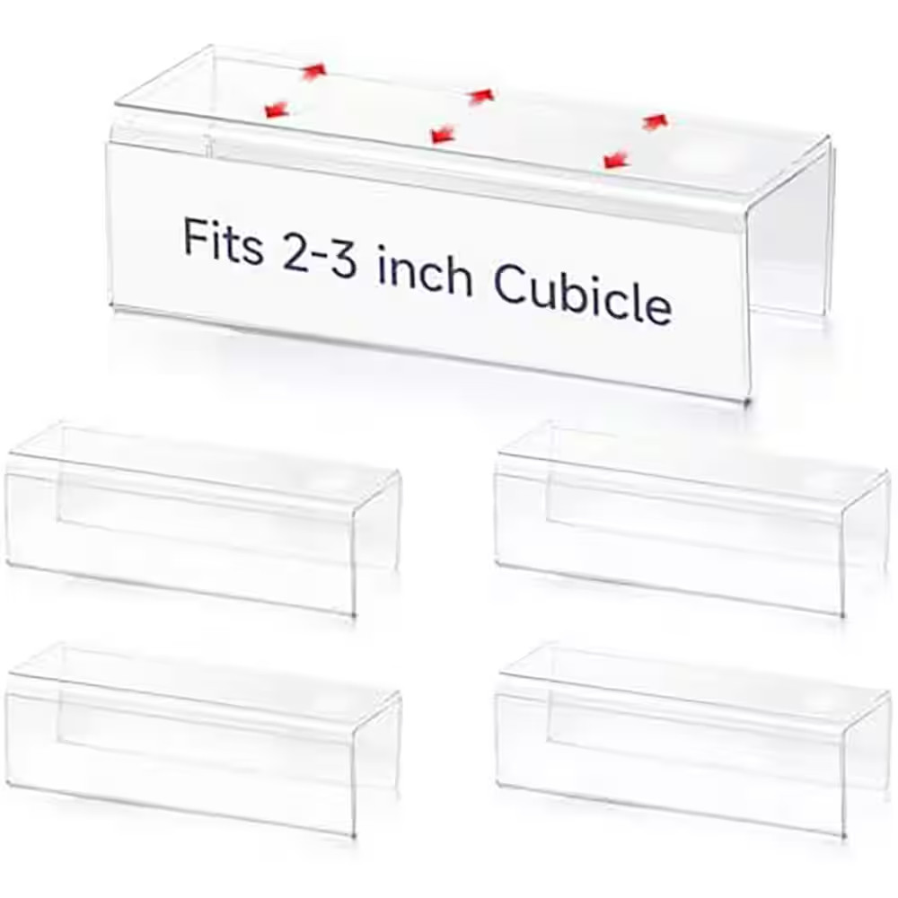 4 Pcs Acrylic Double Sided Adjustable Cubicle Name Plate Holder with Magic Hooks