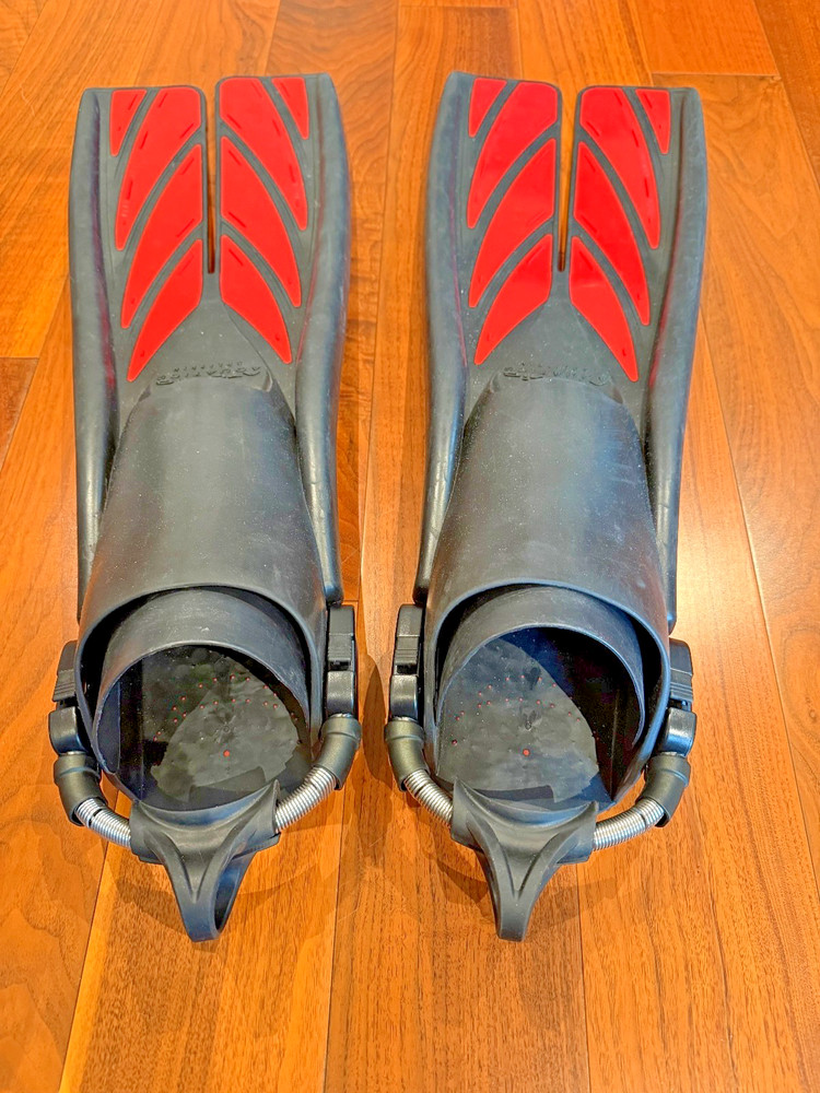 Atomic Aquatics Open Heel Splitfins upgraded w/Spring Strap Assembly - size XL