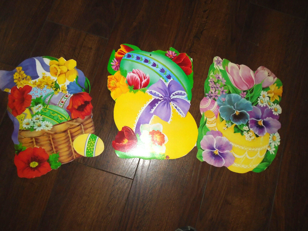 3 Eureka Easter die cut cardboard decorations-flowers/eggs