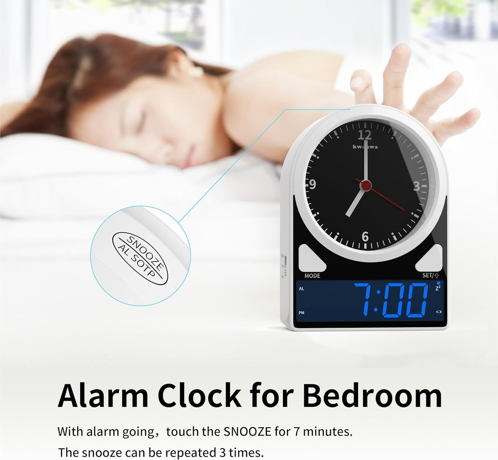 2 in 1 Alarm Clock, Analog Clock with LED Digital Clock, Light Sensor LED Clock,