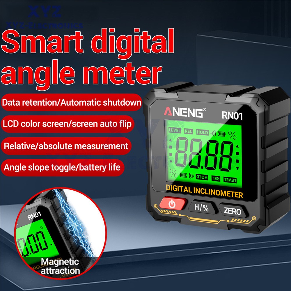 ANENG Digital Angle Finder Magnetic Protractor Level Box Inclinometer Tool 360°