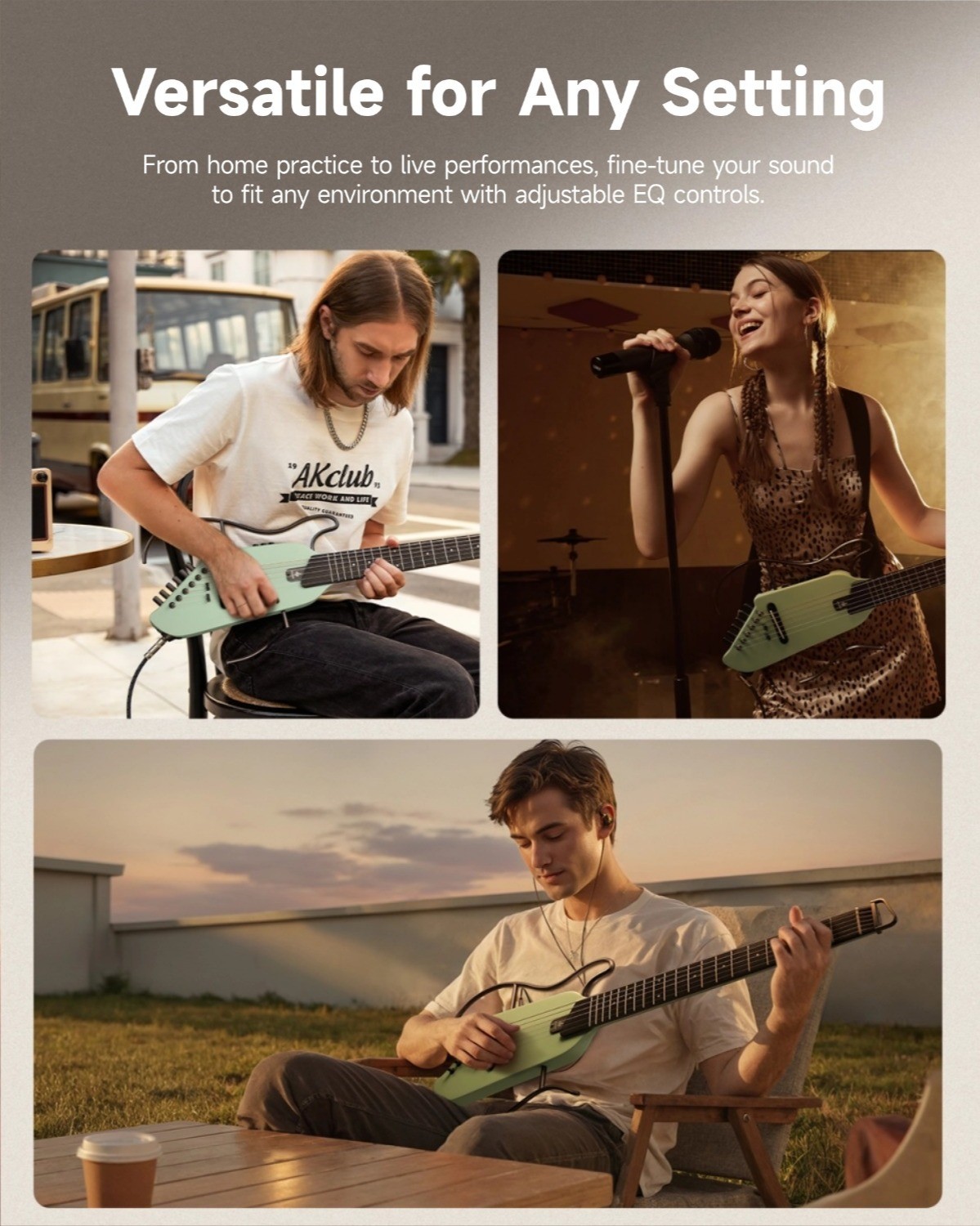 Donner HUSH I Acoustic Electric Guitar Headless Travel With All Accessories