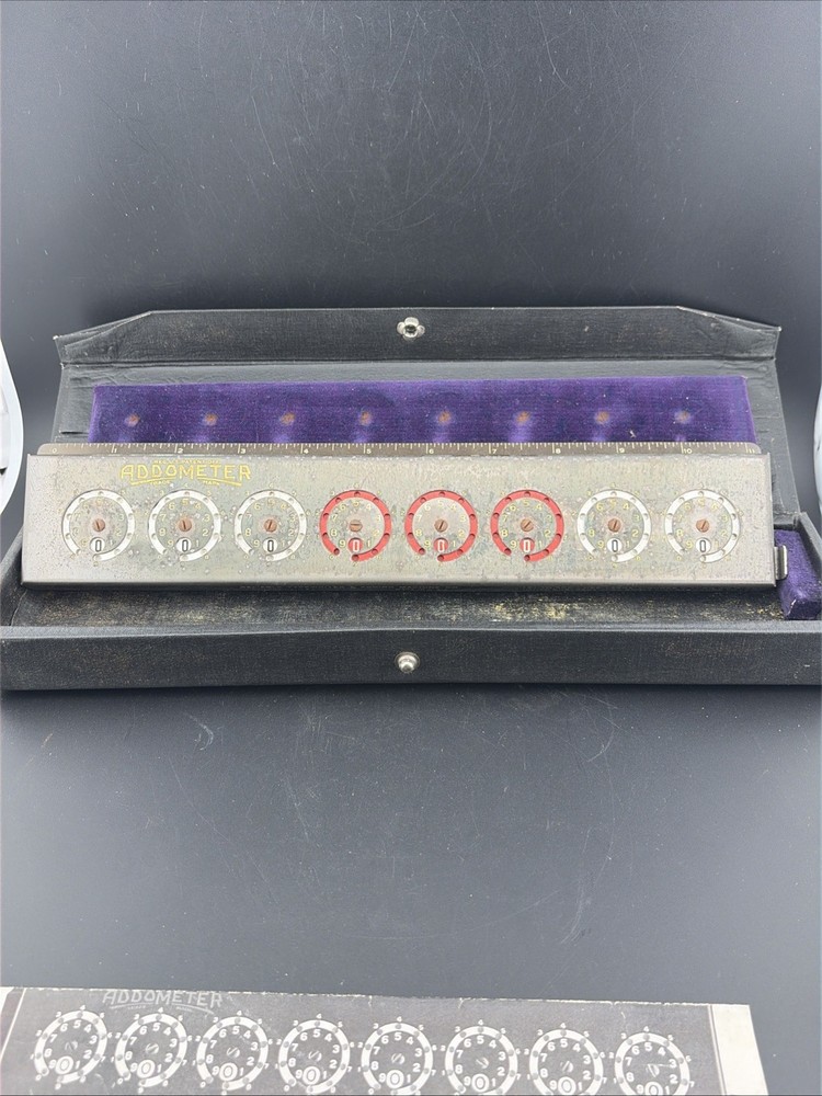 Vintage Addometer Adding Machine Calculator & Stylus Pen Co Chicago Complete
