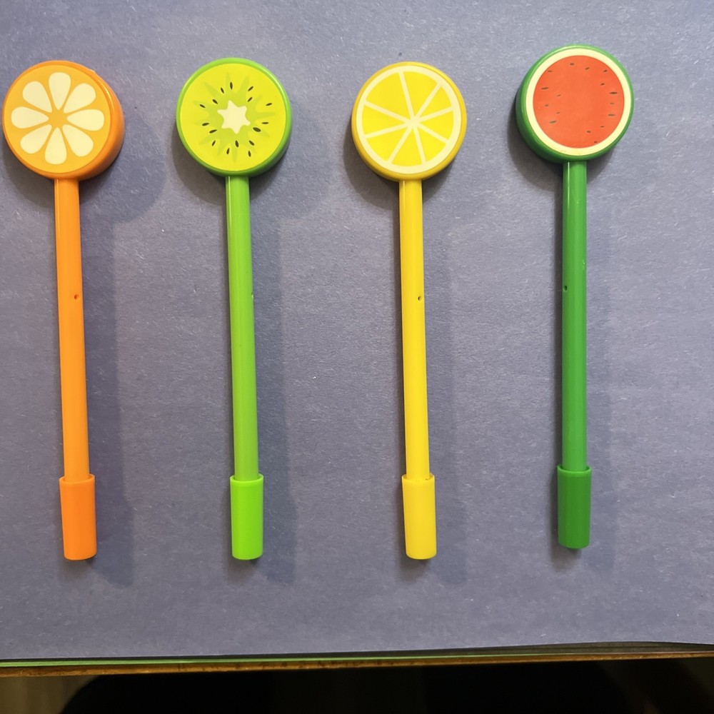 4 Fruit Shaped Black Felt Tip Pens