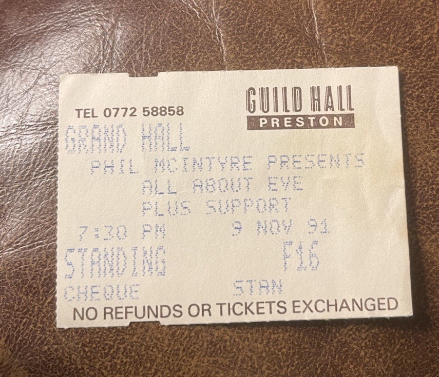 ALL ABOUT EVE/DR. PHIBES RARE CONCERT TICKET STUB PRESTON, ENGLAND 11/09/1991