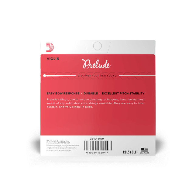 D'Addario Prelude Violin String Set, 1/4 Scale, Medium Tension