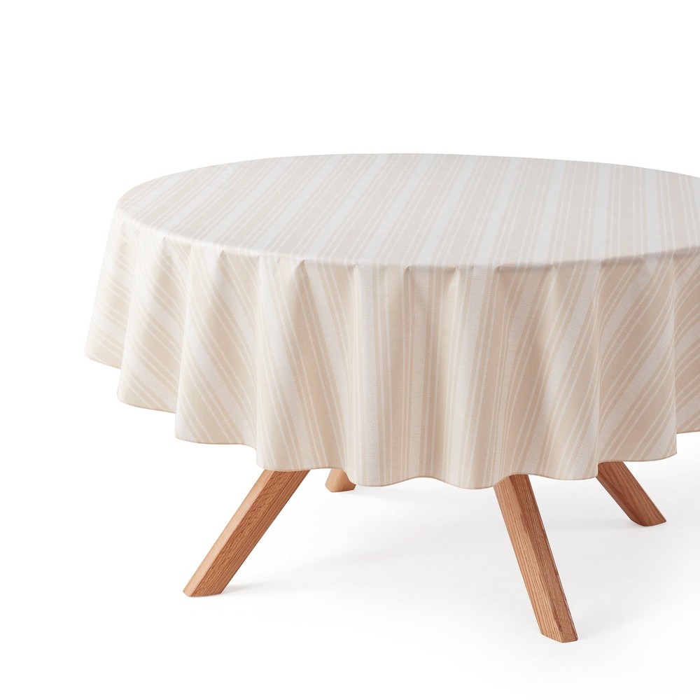 Mainstays Striped Beige PEVA Tablecloth 70" Round