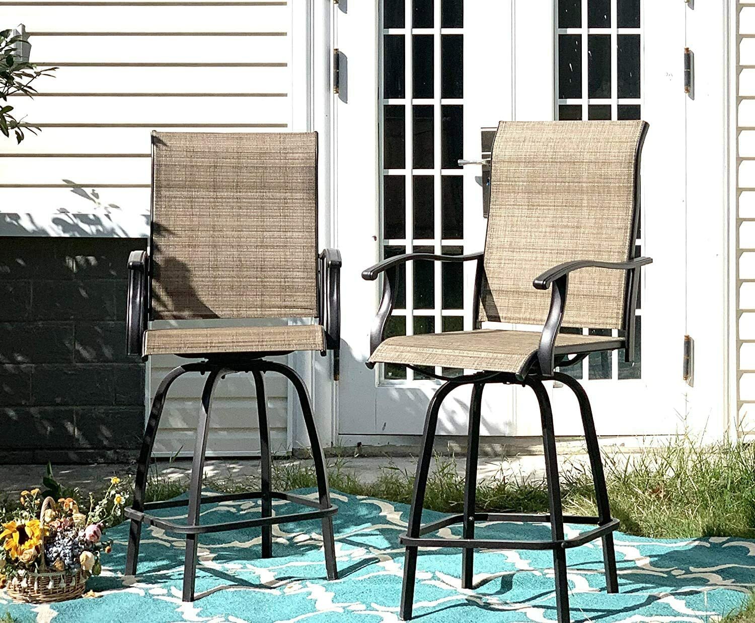 Swivel Patio Chairs Set of 4 Height Bar Stools Outdoor Bistro Armrest Chairs Set