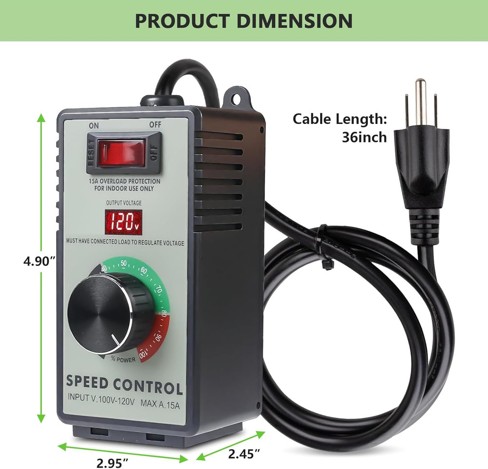 AC Motor Speed Controller 120V 15A Max - Variable-Speed Controller & Fan Speed C