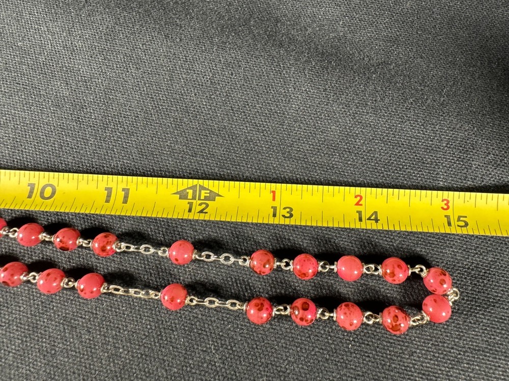 Pink Bead Rosary Silver Tone Crucifix