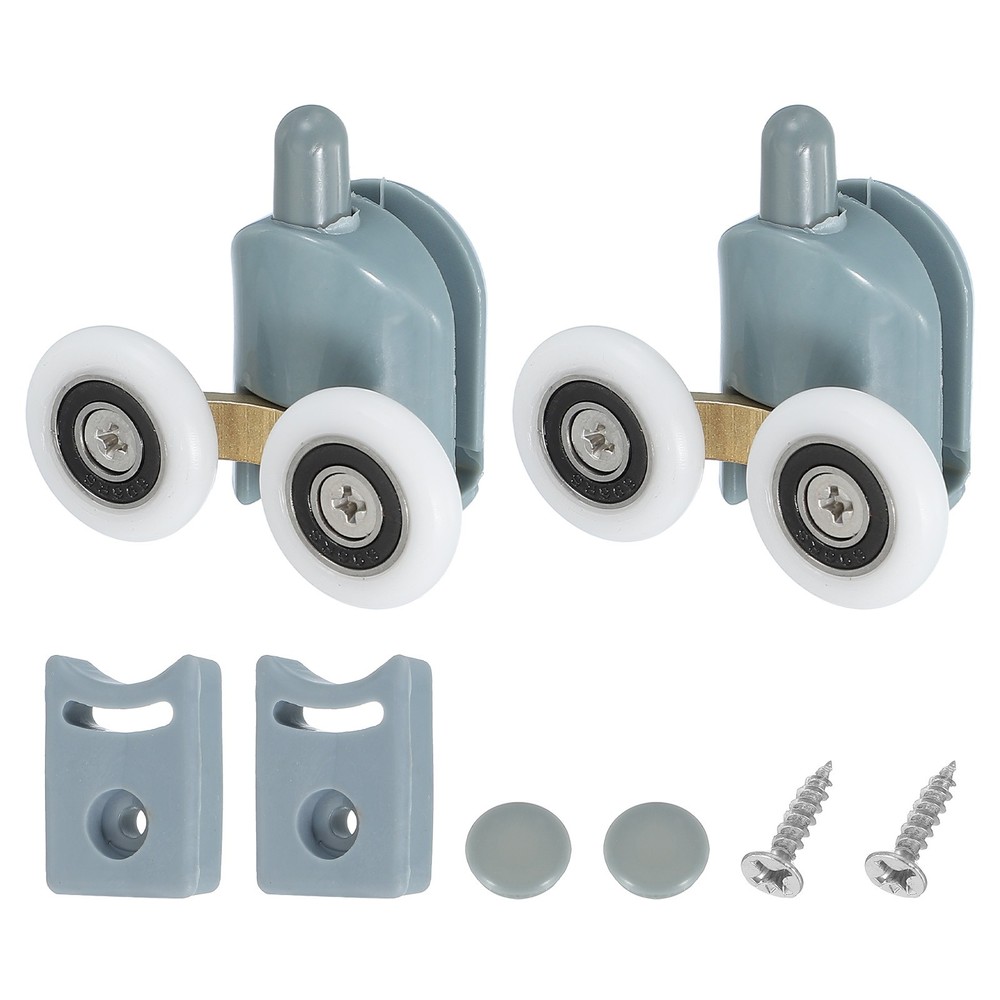 2Pcs 23mm Double Shower Door Rollers Plastic Bottom Wheels Pulleys Guide Grey