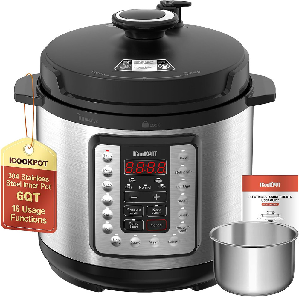 16-in-1 6-Quart Electric Pressure Cooker with Keep Warm Function