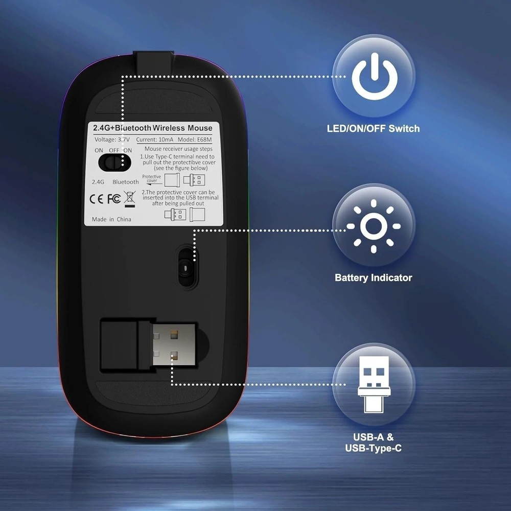 Wireless Bluetooth Mouse for MacBook (Bluetooth 5.2/3.0 and 2.4GHz USB type C )