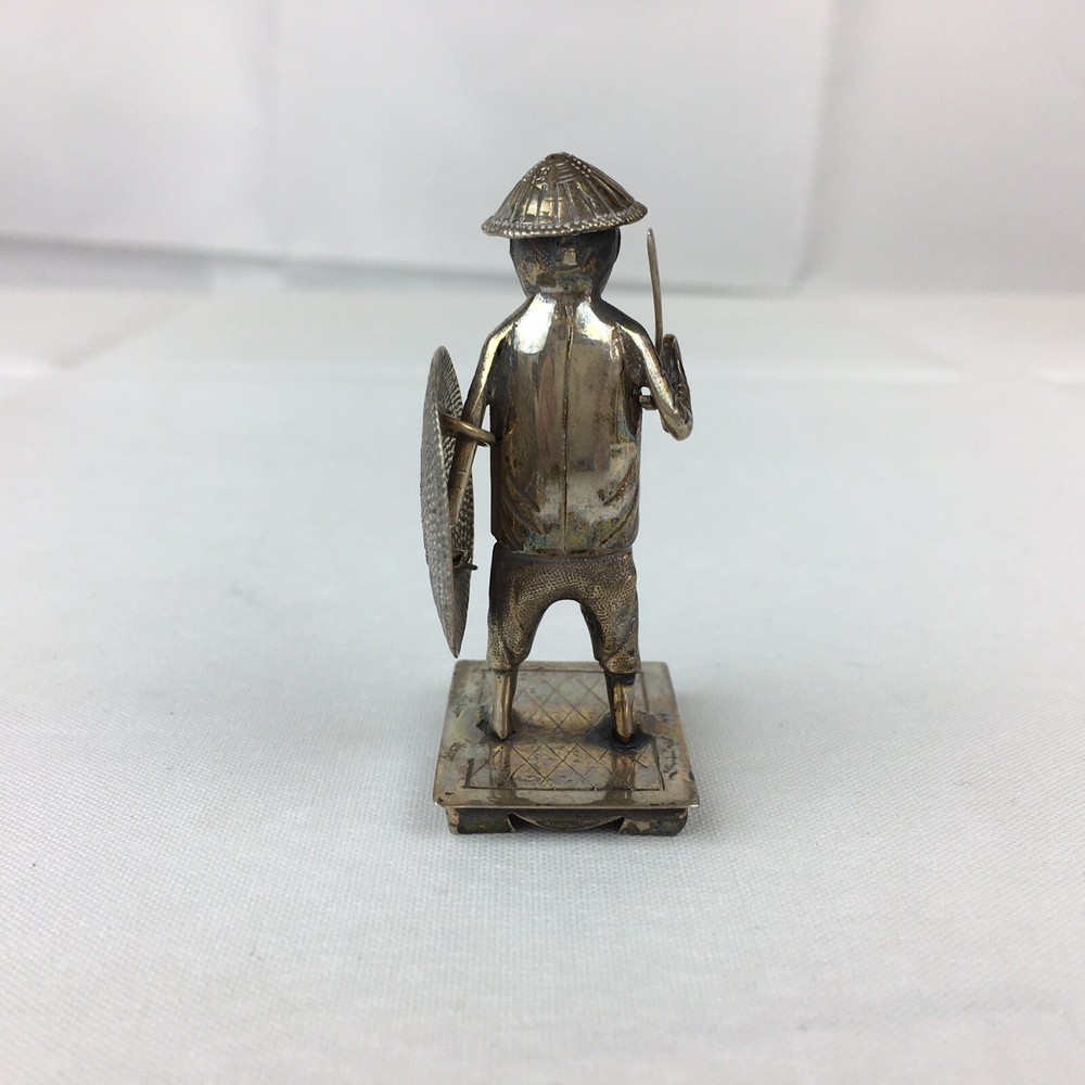 Antique Solid Silver Chinese Export Soldier Sword & Shield Signed N.M Figure