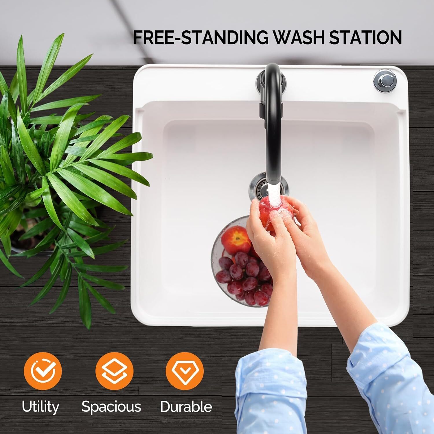 Utility Sink Laundry Tub for Washing Room with Stainless Steel Faucet Space Save
