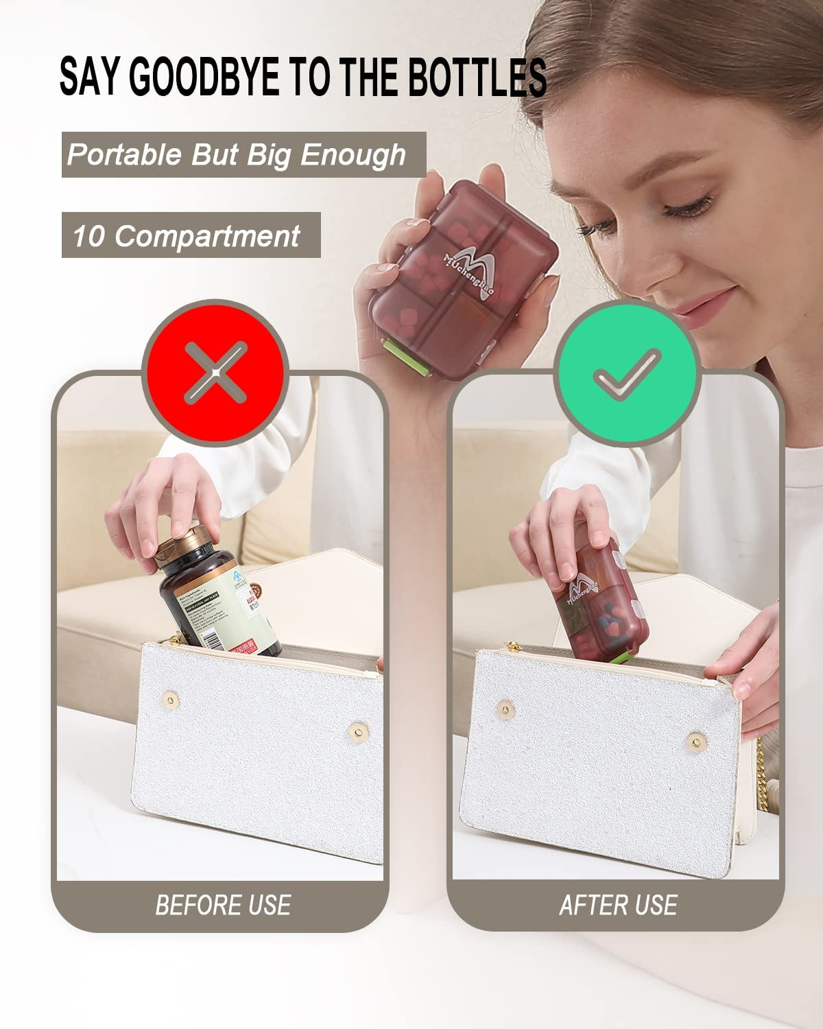 2 Paquete De Pastillero Semanal Organizador De Viaje Almacenamiento De Pastillas