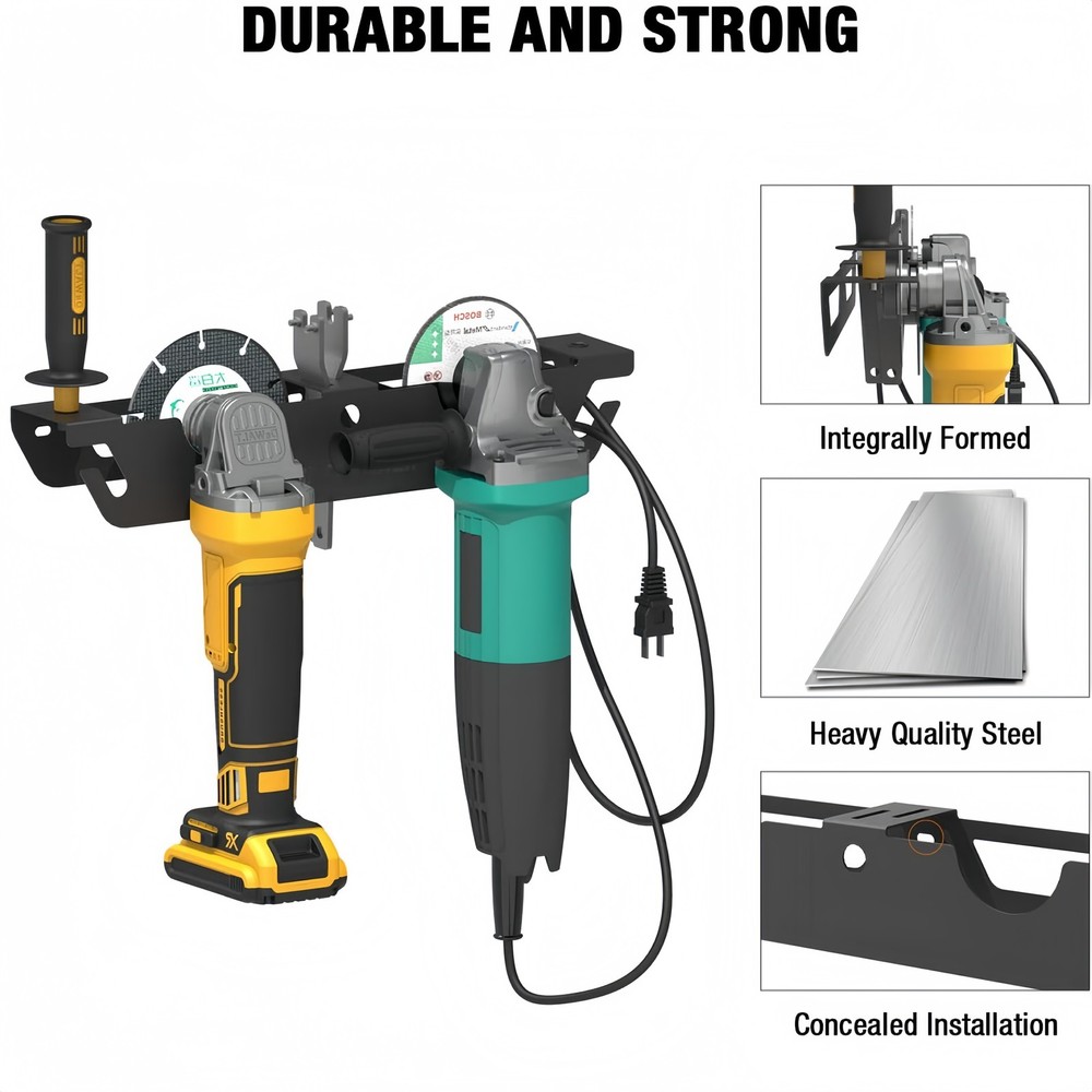 2PCS Angle Grinder Holder Angle Grinder Rack/Stand Storage Rack Wall Mount Black