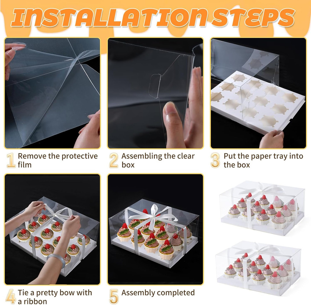 JCD 8 Pack Clear Cupcake Boxes,5.5inches height 12 Counts Cupcake Containers wit