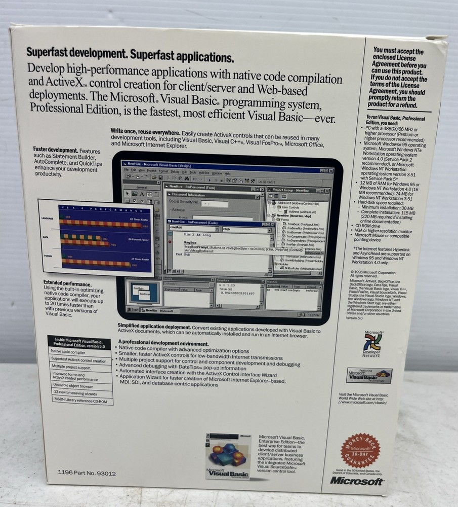 Microsoft Visual Basic 5.0 Professional Edition CD-ROM Software & Retail Box