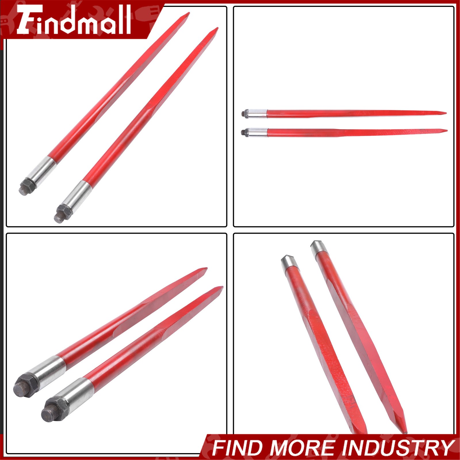 43" Hay Bale Spear Red 3000lbs Capacity Spike Fork Fit For Tractors Loaders 2Pcs