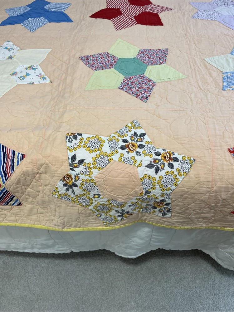 Vintage Quilt 6 Point Star Patchwork Handmade 65 x 80