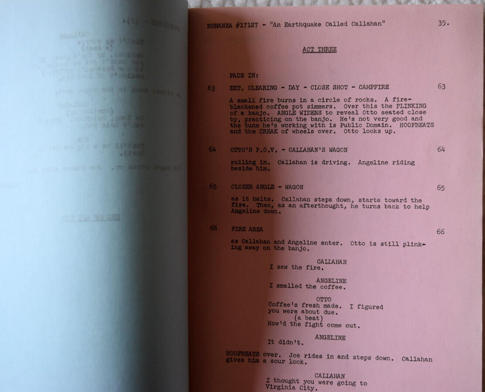 1969 Bonanza "An Earthquake Called Callahan" Original Final Draft Script