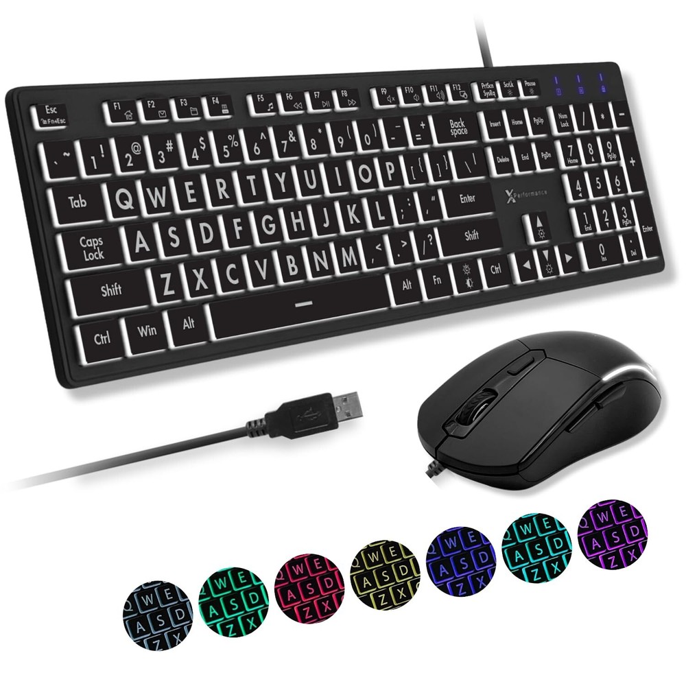 X9 Large Print Wired Keyboard and Mouse Combo - USB Lighted Keyboard and Mous...