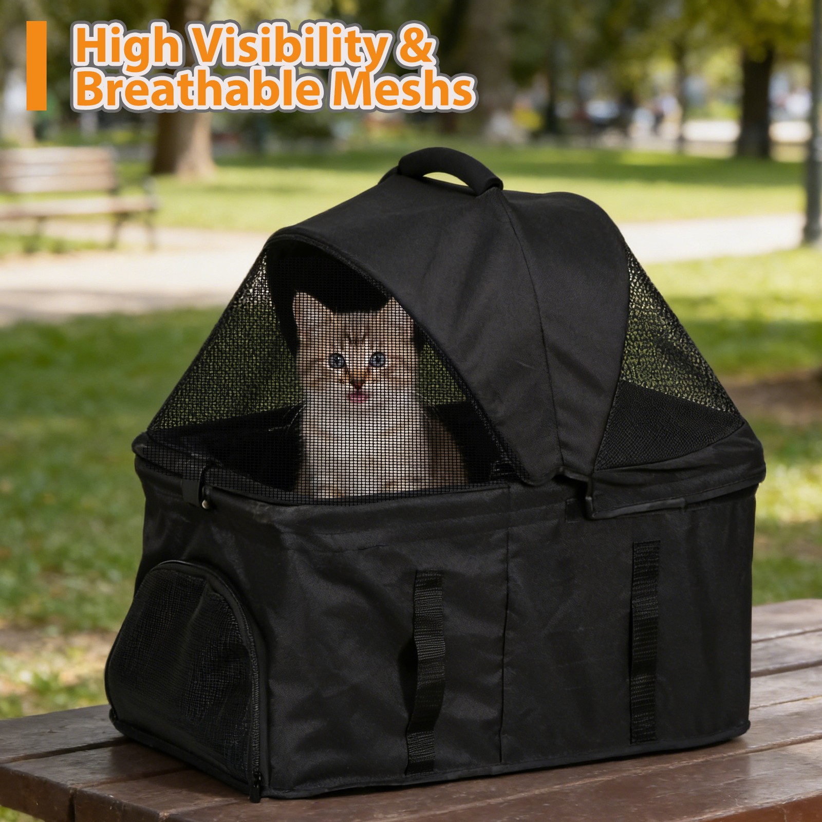 Pet Stroller Foldable Dog Cat Jogger Stroller w/4 Wheels Detachable Basket Black