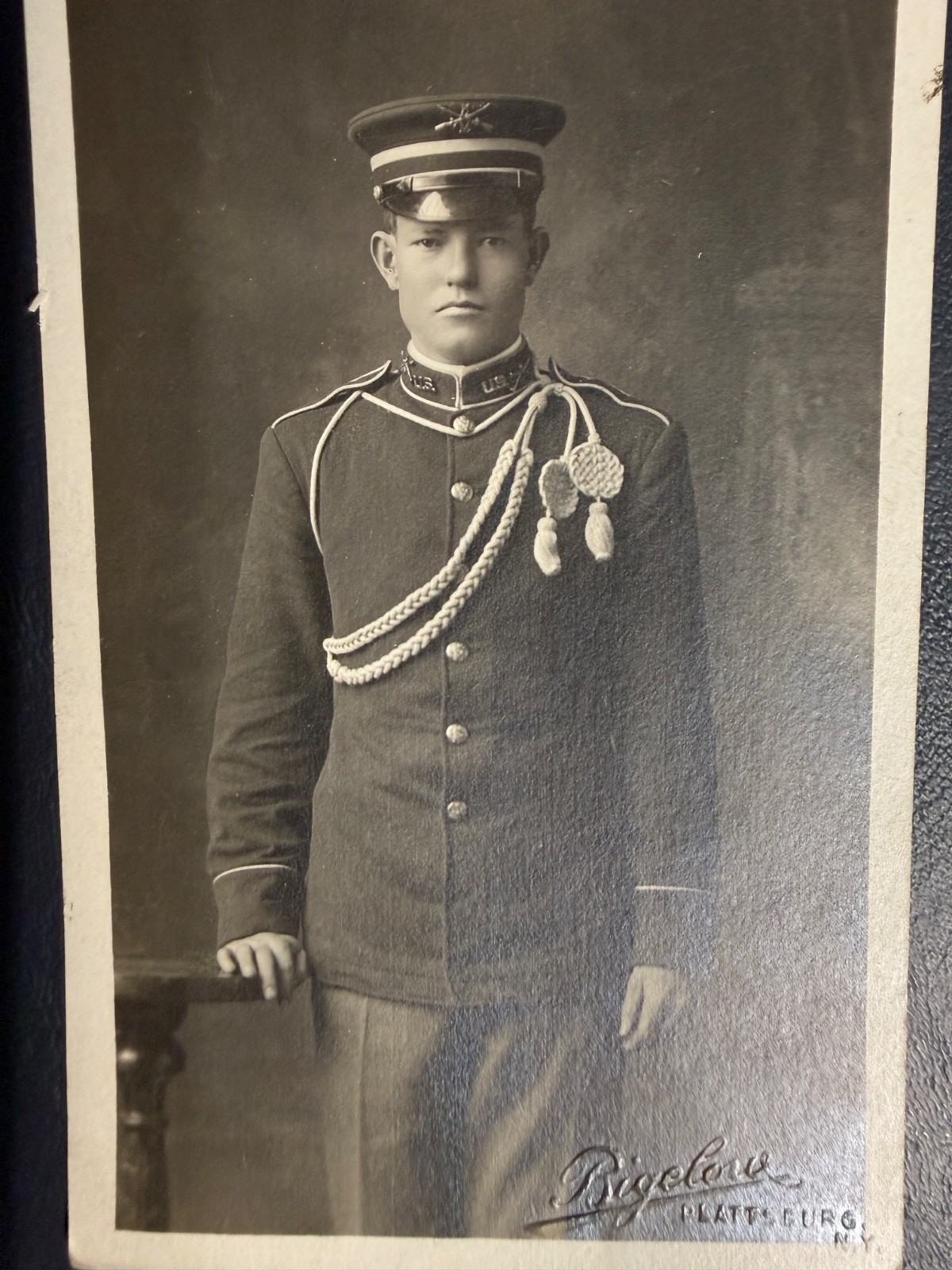 RPPC WWI Era Soldier Military Uniform Photo Postcard Bigelow Plattsburg NY Vinta