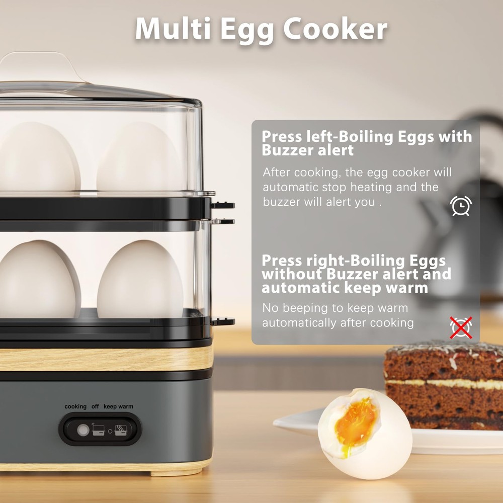 Evoloop Rapid Egg Cooker Electric 12 Eggs Capacity, Soft, Medium, 5*7*8, Grey