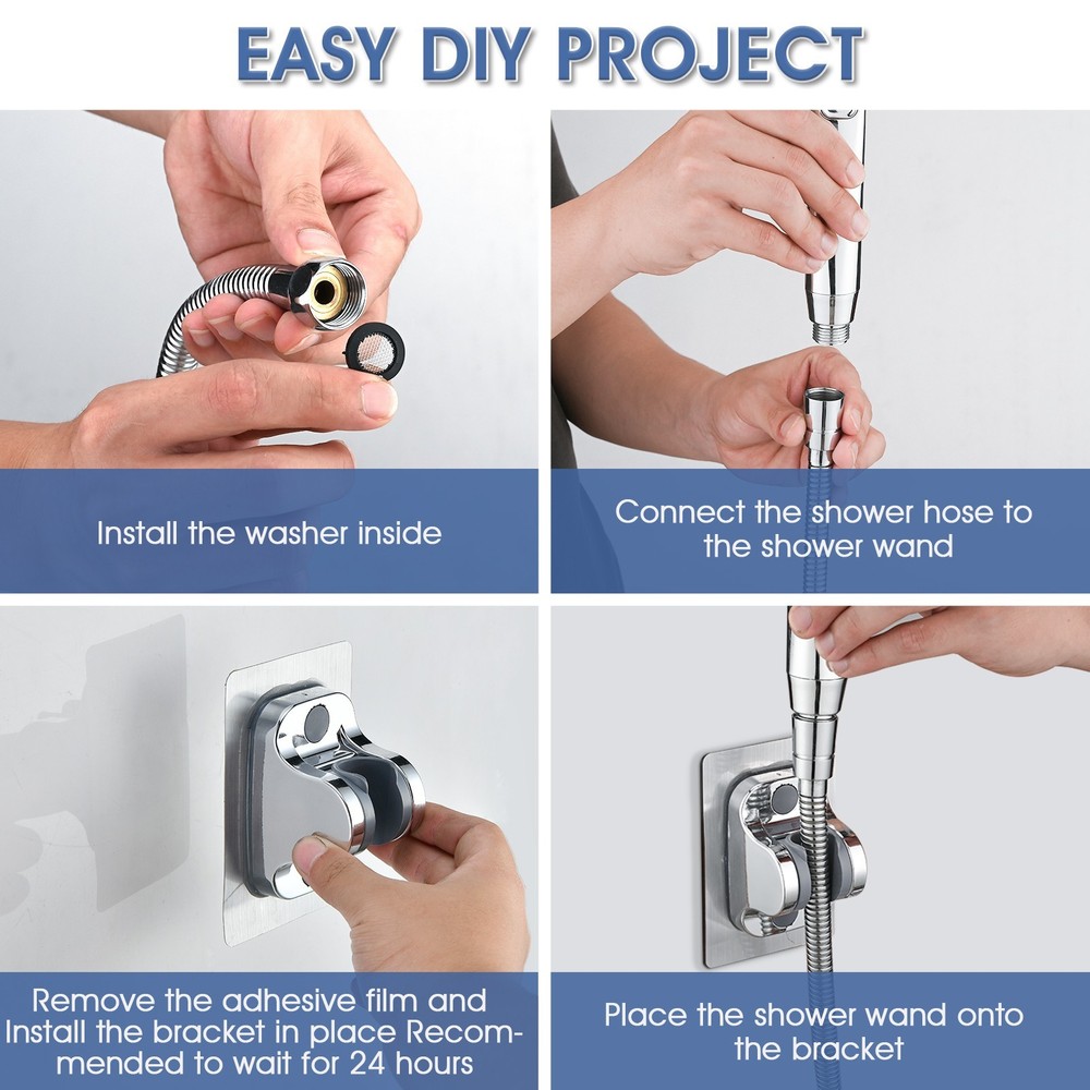 4 Spray Settings High Pressure Handheld Shower Head Pause Button With Hose