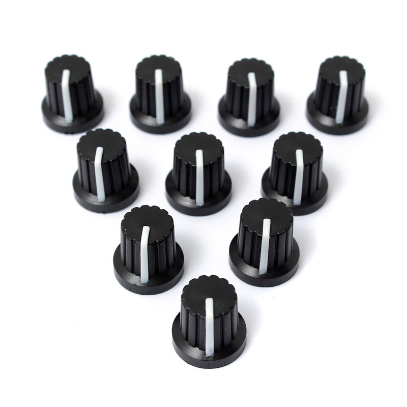 20 Pcs 6mm Shaft Hole Dia Plastic Threaded Knurled Potentiometer Knobs Cap 15*15