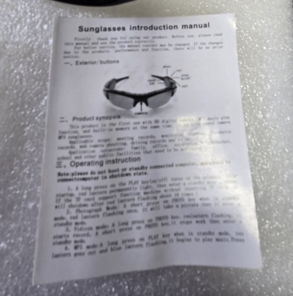 MP3 and Mpeg Video Camcorder Polarized Sunglasses