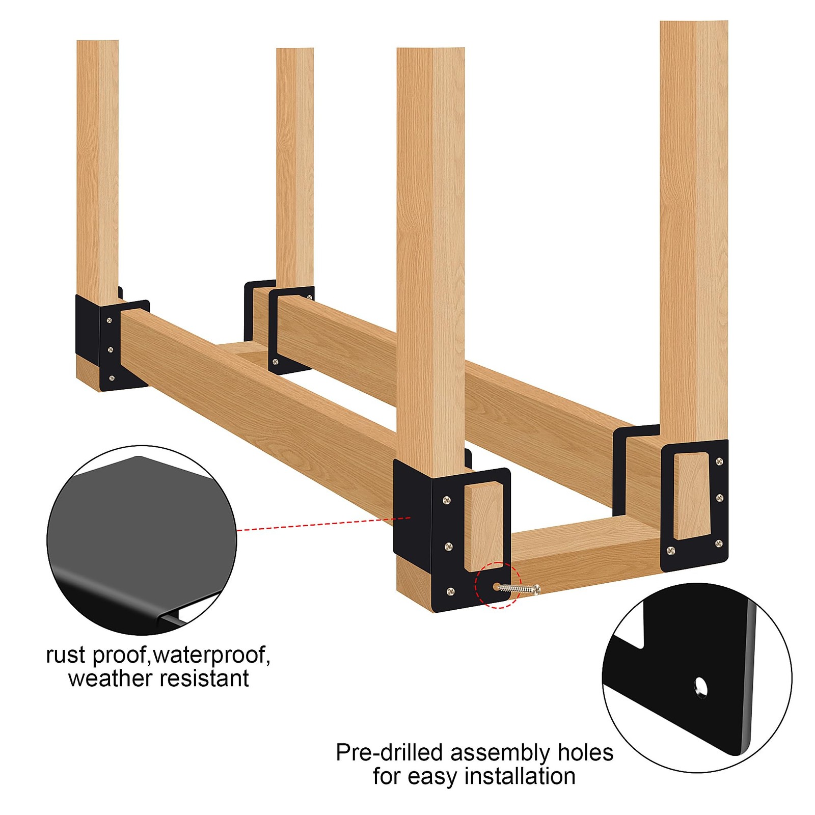 4 Pack Firewood Log Storage Rack Bracket,Indoor Outdoor Adjustable Heavy Duty