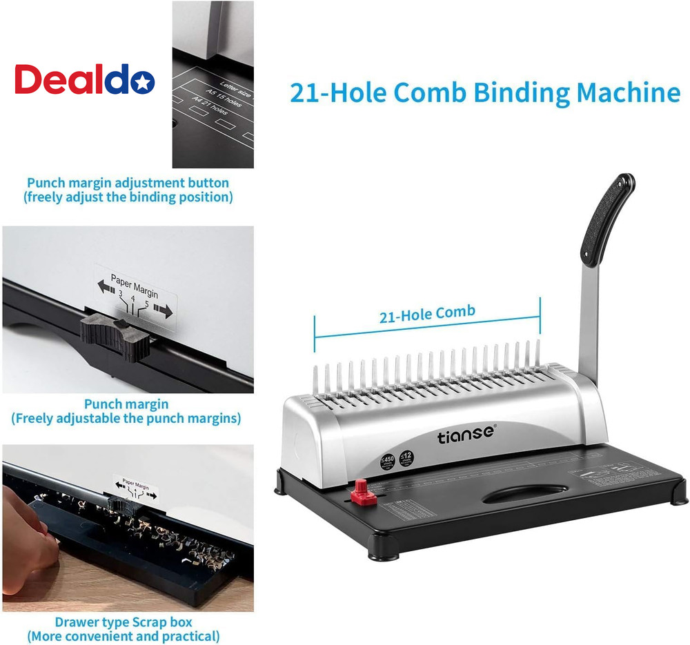 Binding Machine, 21-Holes, 450 Sheets, Comb Binding Machines with Starter Kit 10