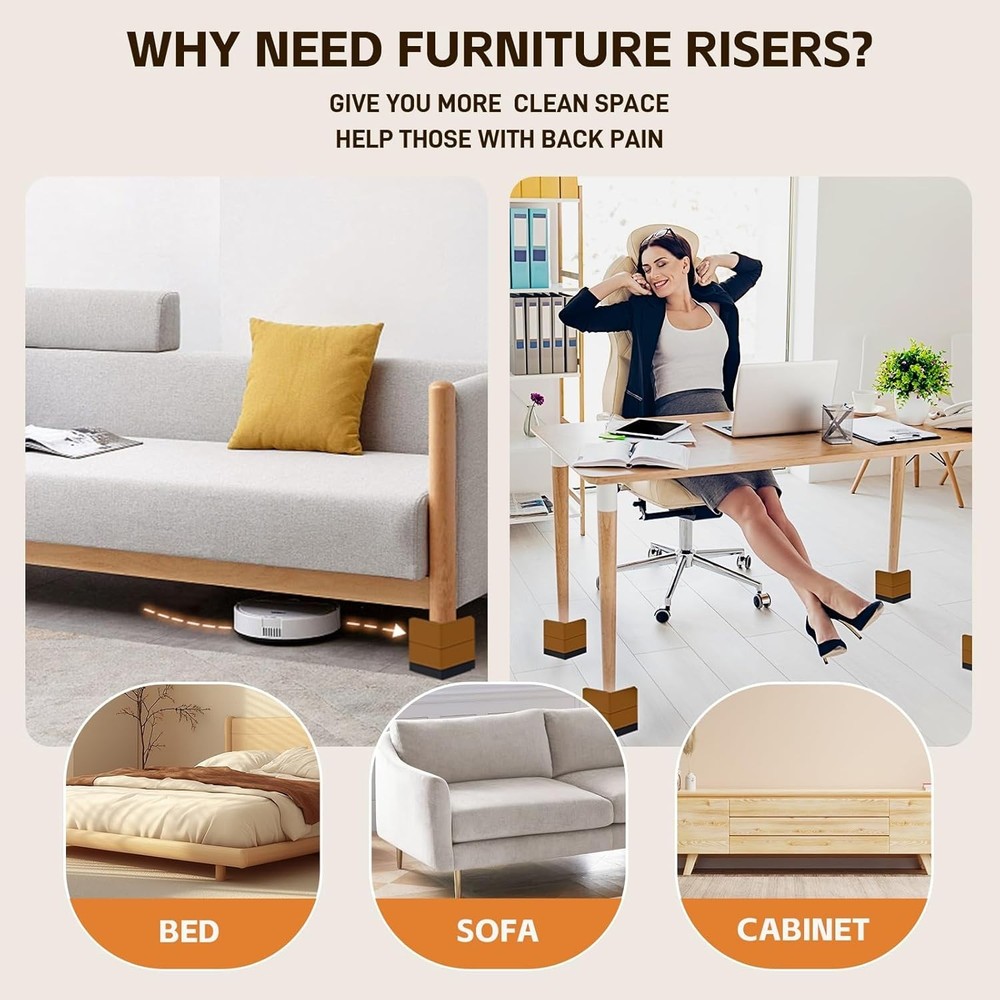 Heavy Duty Bed Risers & Furniture Elevators – 1300 lbs Support, 4 Pack