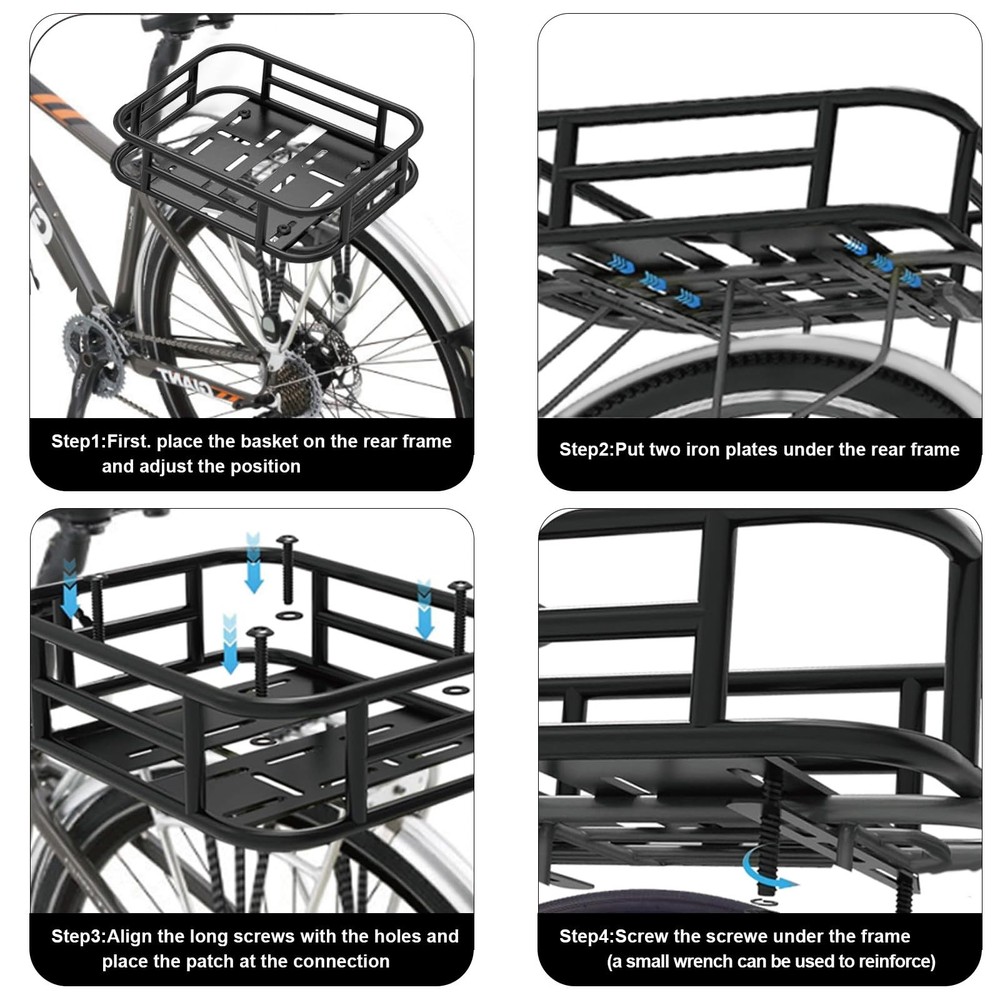Heavy-Duty Rear Cargo Basket for Bikes & E-Bikes - Includes Large, black