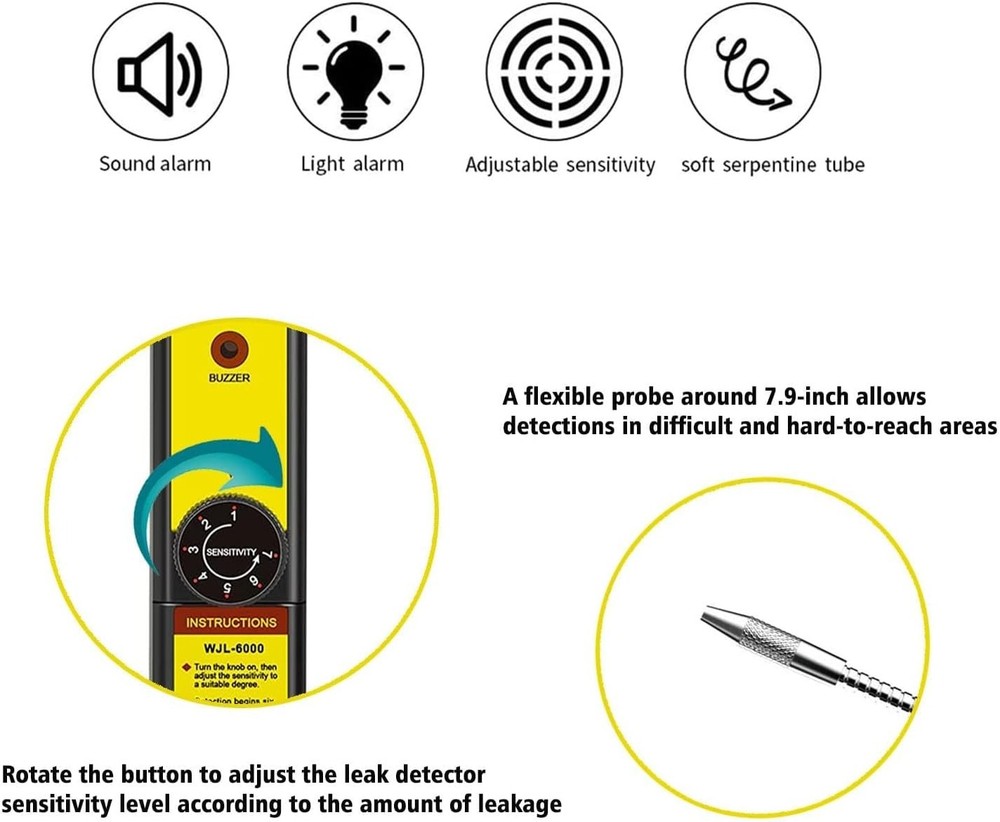 Compact WJL-6000 Refrigerant Leak Detector with Adjustable Sensitivity & Alarm