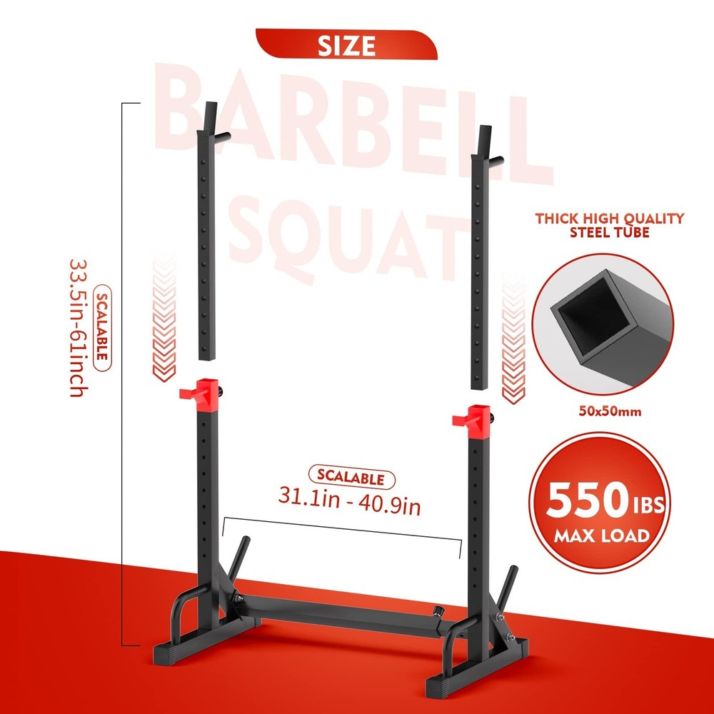 FONBEAR Adjustable Squat Rack, Barbell Rack, Bench Press 550 LBS Max Load Mul...