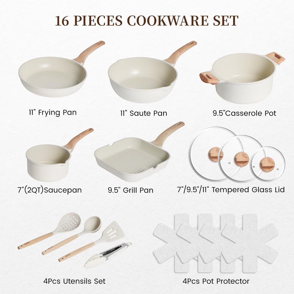 16Pcs Pots and Pans Set Nonstick Ceramic Cookware Sets Induction Kitchen Cooking