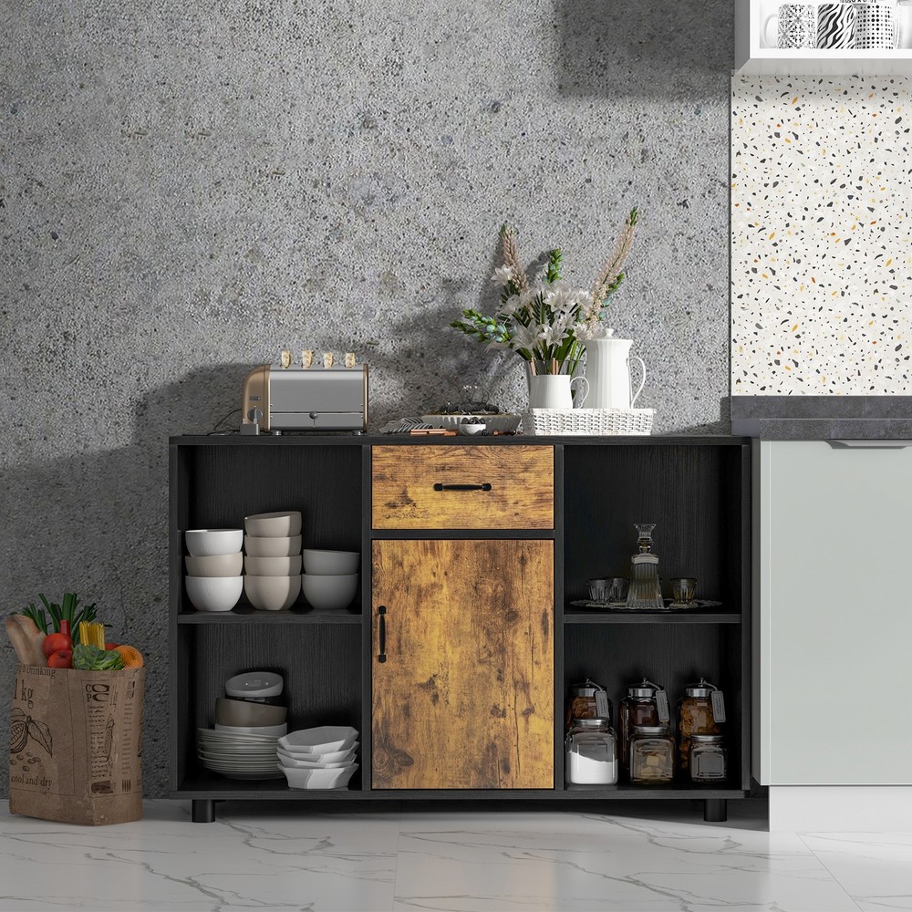 48" Industrial Buffet Sideboard, Kitchen Cupboard with 4 Open Cubbies
