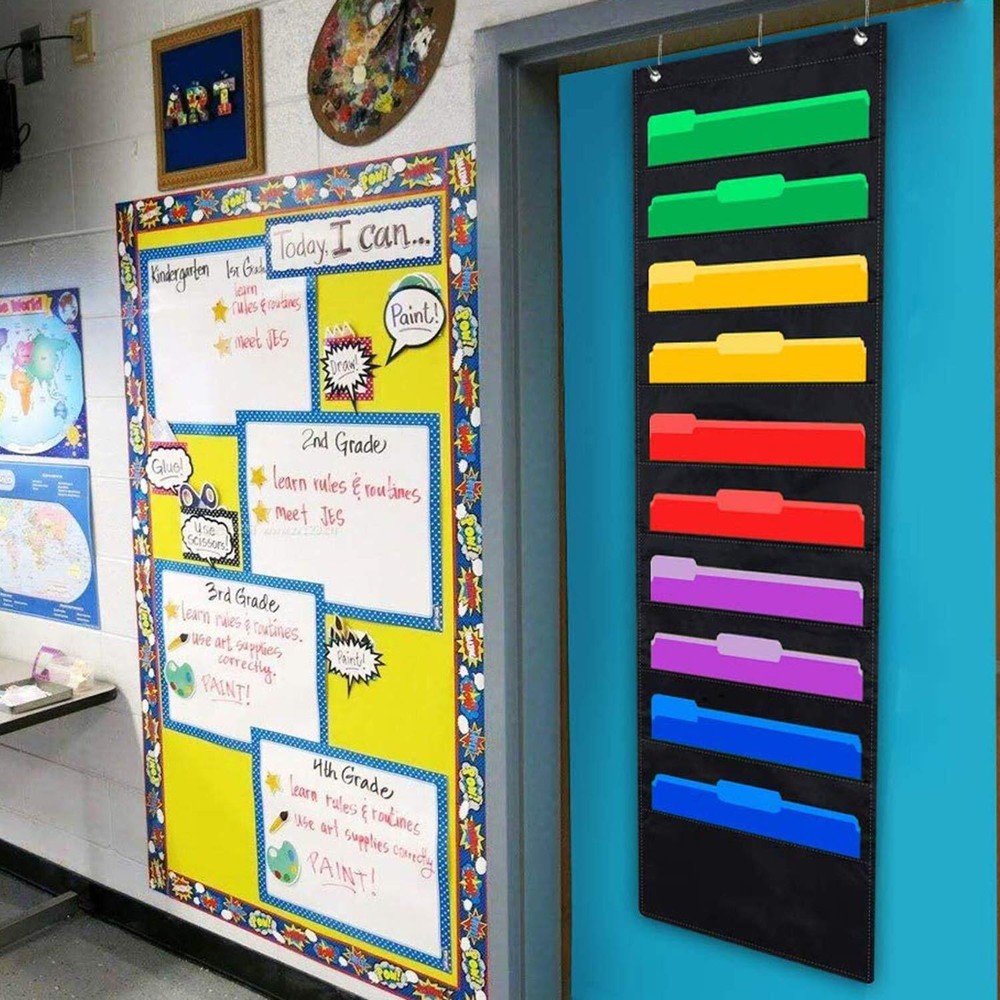 2 Pack Hanging File Holder Organizer Rack 10 Pocket File Folder Wall Mounted ...