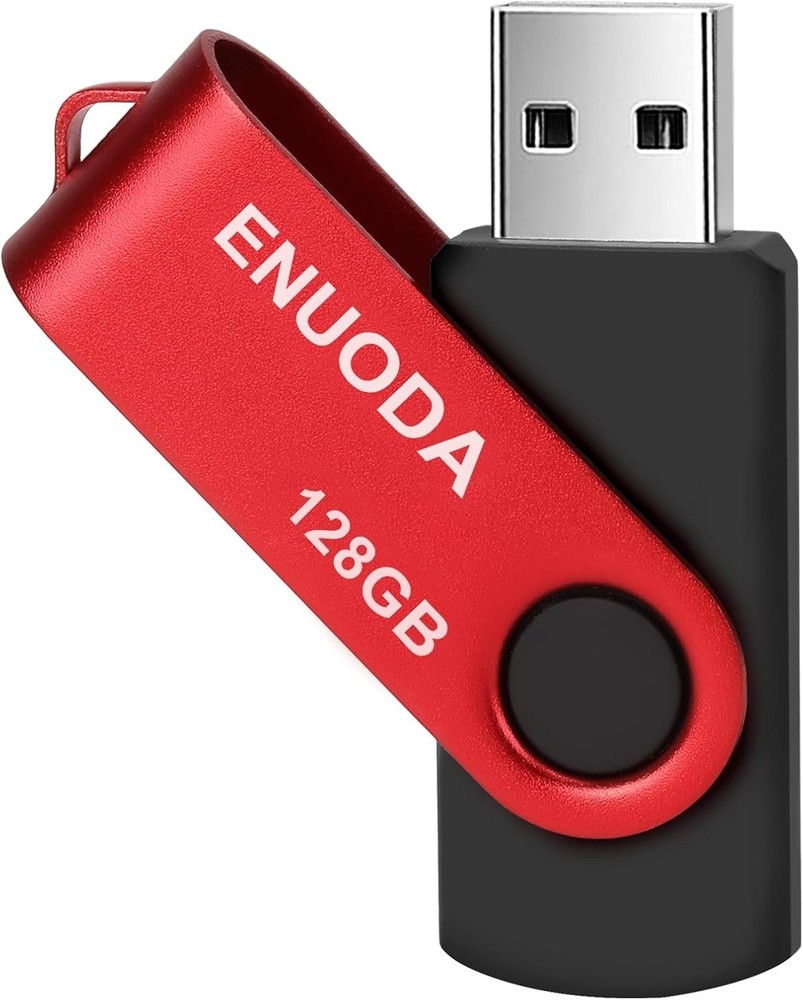 128GB Red USB 2.0 Flash Drive - Swivel Design, High-Speed Data Transfer